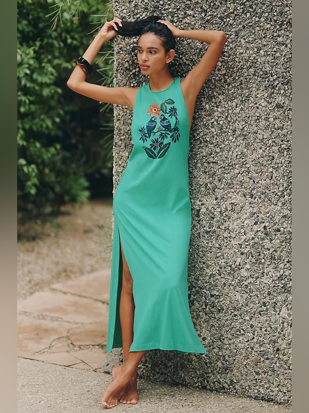 Celine Teal Maxi Dress with Floral Embroidery